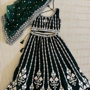 Green Embroidered Lahenga (handmade in India)